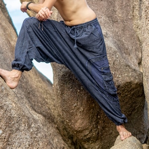 Mens Stonewashed Cotton Harem Pants: Swirl Design Aladdin Trousers