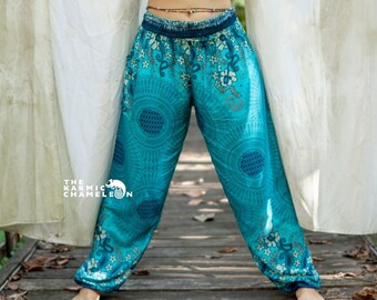 Turquoise Mandala Harem Pants Women Hippie Pants Comfy Loungewear Yoga Trousers Loose Baggy Festival Clothing Boho Beach Clothes