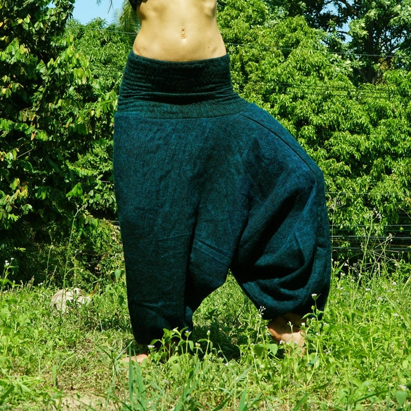 Warm Green Harem Pants: Women's Vegan Friendly Hippie Aladdin Lounge Pants