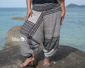 Plus Size Black Striped Harem Pants Yoga Trousers Aladdin Pants Comfy Loungewear Festival Clothing Genie Pant