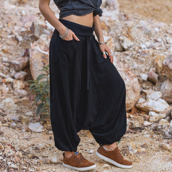 Plain Black Harem Pants Cotton Hippie Yoga Trousers Boho Gypsy Gypsystyle Clothing Aladdin Comfy Loungewear