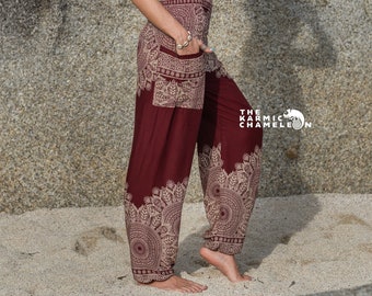 Mandala Harem Pants Women Red Maroon Hippie Pants Comfy Loungewear Yoga Trousers Loose Baggy Festival Summer Boho Beach