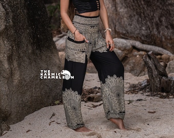 Mandala Harem Pants Women Black Hippie Pants Comfy Loungewear Yoga Trousers Loose Baggy Festival Summer Boho Beach