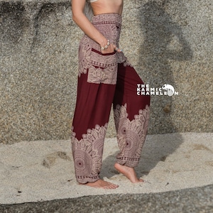 Mandala Harem Pants Women Red Maroon Hippie Pants Comfy Loungewear Yoga Trousers Loose Baggy Festival Summer Boho Beach