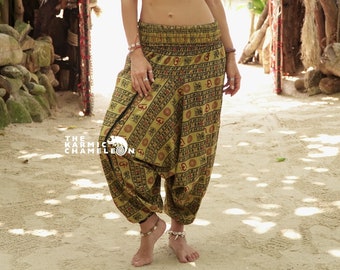 Harem Hippie Pants Khaki Yoga Festival Om Ohm Loose Boho Festival Gypsy Aladdin