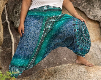 Sarouel turquoise grande taille femme pantalon gitane Aladdin vibrant vêtements de détente confortables vêtements bohème style hippie vêtements de festival