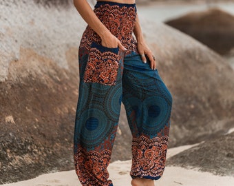 Sarouel mandala bleu sarcelle femme vêtements hippie vêtements de détente confortables pantalons de yoga ample baggy festival été bohème plage