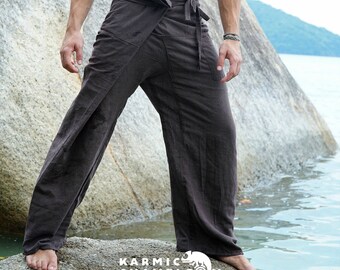Brown Hemp Thai Fisherman Pants Hippie Yoga Pants Mens Plain Loose Martial Arts Kung Fu Baggy Hippy Festival