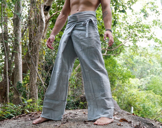 Hemp Thai Fishermans Pants Grey Mens Hippie Clothing Plain Etsy