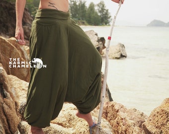 Warme Fleece gefütterte Haremshose Frauen Winter Schlicht Grün Hippie Yoga Hose Festival Boho Kleidung Gypsystyle Kleidung Aladinhose