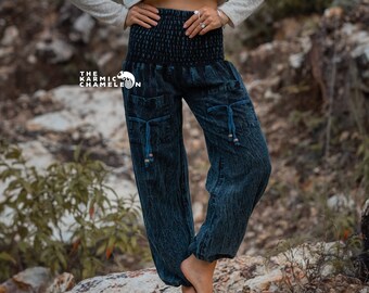 Blue Stonewashed Harem Pants Women Yoga Pants Hippie Hippy Loose Festival Pants Summer Trousers