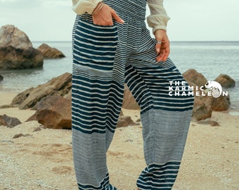 Teal White Striped Harem Pants Women  High Crotch Hippie Pants Comfy Loungewear Yoga Trousers Loose Baggy Festival Summer Boho Beach