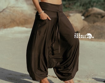 Plain Brown Cotton Harem Pants | Comfy Boho Yoga Aladdin Trousers