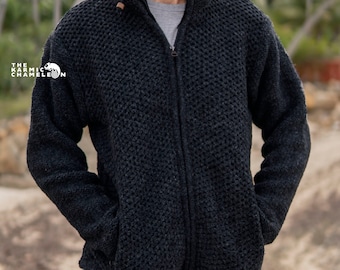 Charcoal Grey Wool Fleece Lined Hoodie: Nepali Knitted Winter Jacket