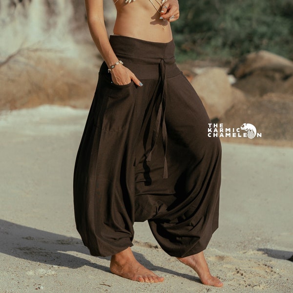 Plain Harem Pants Brown Comfy Loungewear Cotton Hippie Yoga Trousers Boho Gypsy Gypsystyle Clothing Aladdin Alibaba