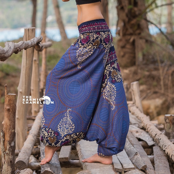 Blue Harem Pants Women Yoga Trousers Hippie Comfy Loungewear Paisley Gypsy Boho Aladdin Loose Clothing Baggy Festival