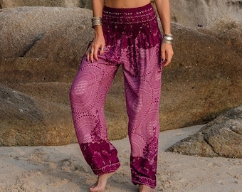Sarouel rose mandala femme pantalon hippie vêtements de détente confortables pantalons de yoga ample festival d'été