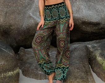 Sea Green Hippie Trousers Mandala Patterned Harem Pants Loose Yoga Summer Trousers Festival Boho Clothing