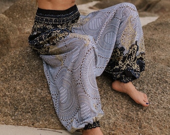 White Harem Pants Yoga Trousers Hippie Comfy Loungewear Paisley Dropcrotch Genie Pants Boho Aladdin Loose Clothing Baggy Festival Clothes