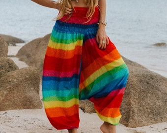 Rainbow Harem Pants Loose Yoga Trousers Aladdin Genie Pants Boho Clothing Pride Clothes Festival Clothing Dropcrotch