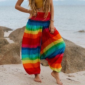 Rainbow Harem Pants Loose Yoga Trousers Aladdin Genie Pants Boho Clothing Pride Clothes Festival Clothing Dropcrotch