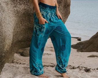 Sarouel mandala turquoise femme pantalon hippie vêtements de détente confortables pantalons de yoga ample baggy vêtements de festival bohèmes vêtements de plage