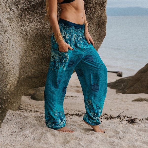 Turquoise Mandala Harem Pants Women Hippie Pants Comfy Loungewear Yoga Trousers Loose Baggy Festival Clothing Boho Beach Clothes