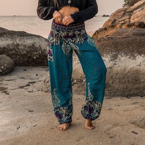 Turquoise Trousers Paisley Harem Pants Women Hippie Pants Comfy Loungewear Yoga Trousers Loose Baggy Festival Summer Boho Beach