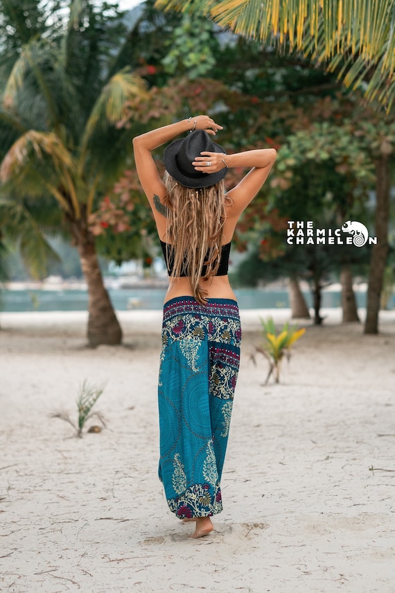 Red Boho Yoga Pants Hippies Gypsy Massage Elephants Print Beach