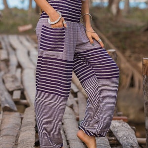 Purple White Striped Harem Pants Women High Crotch Hippie Pants Comfy Loungewear Yoga Trousers Festival Summer Boho Beach image 3