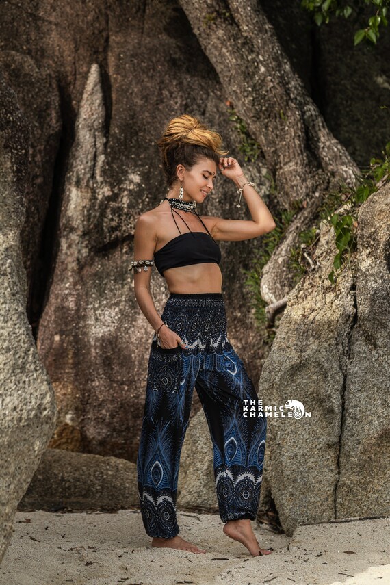 Black Peacock Feather Harem Pants Women Hippie Hippy Comfy Loungewear Yoga  Trousers Loose Festival Summer Boho Beach -  Canada