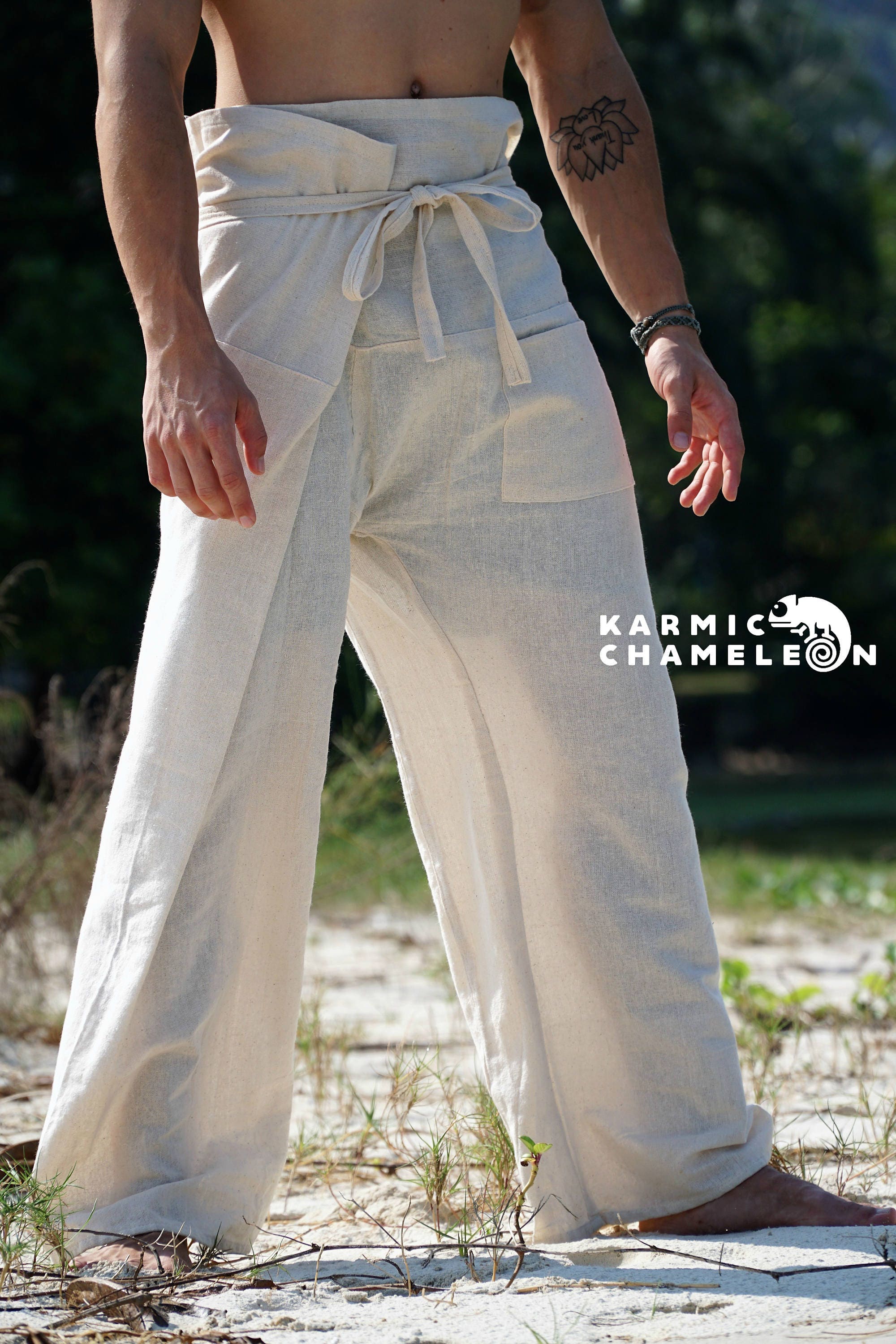 Hemp Thai Fisherman Pants Beige Yoga Pants Mens Baggy Trousers Etsy