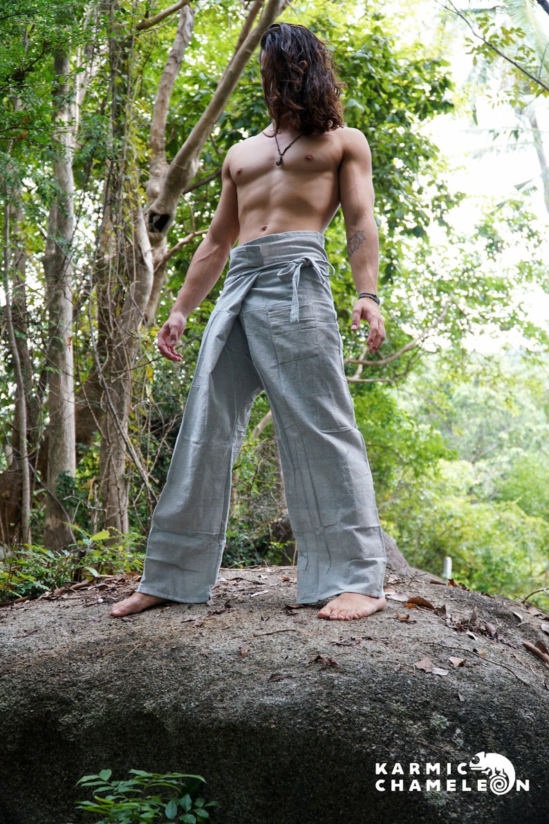 Hemp Thai Fishermans Pants Grey Mens Hippie Clothing Plain Etsy