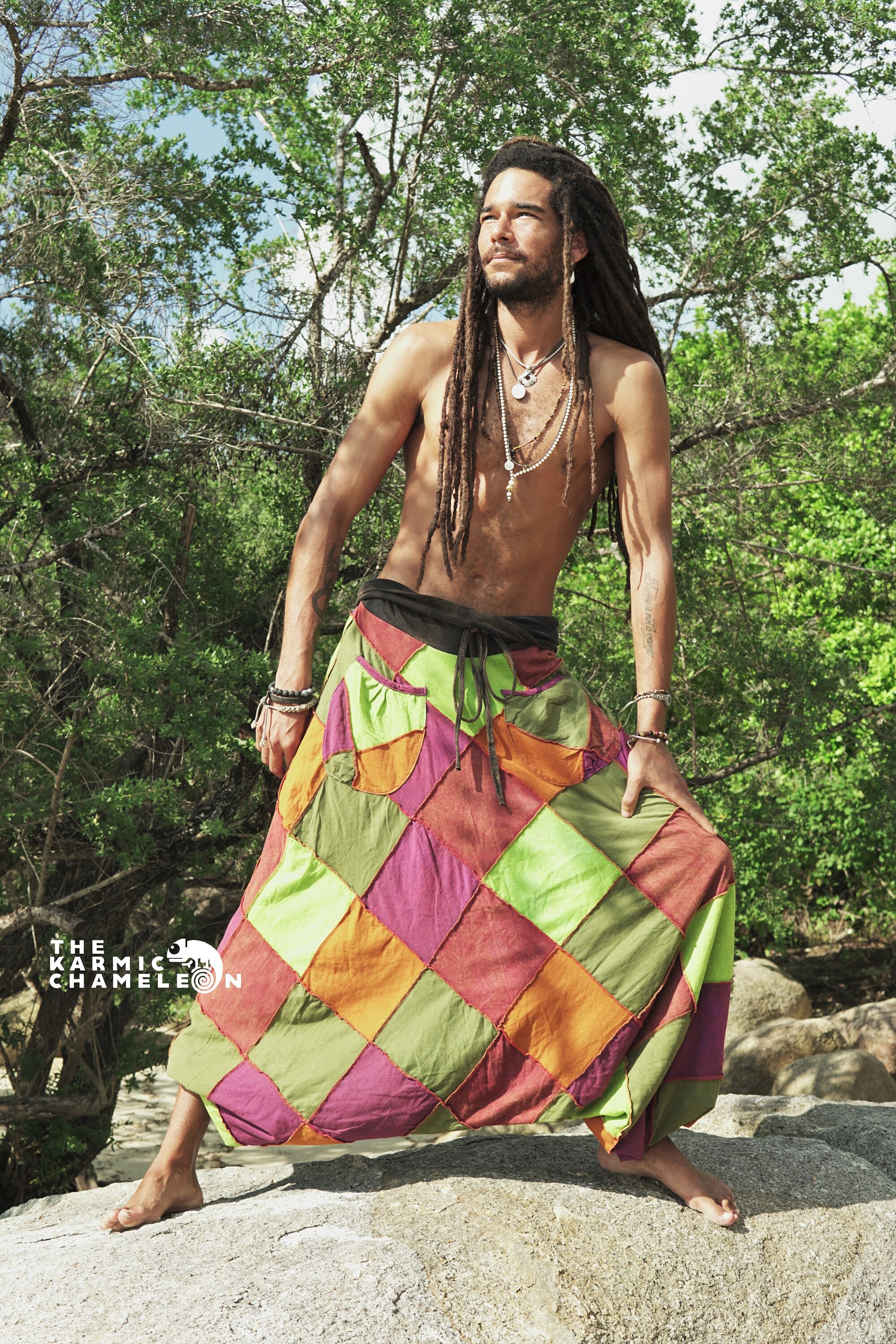 Image of Patchwork Harem Pants Yoga Hippie Comfy Loungewear Green Purple Multicolor Festival Trousers Baggy Loose Aladdin