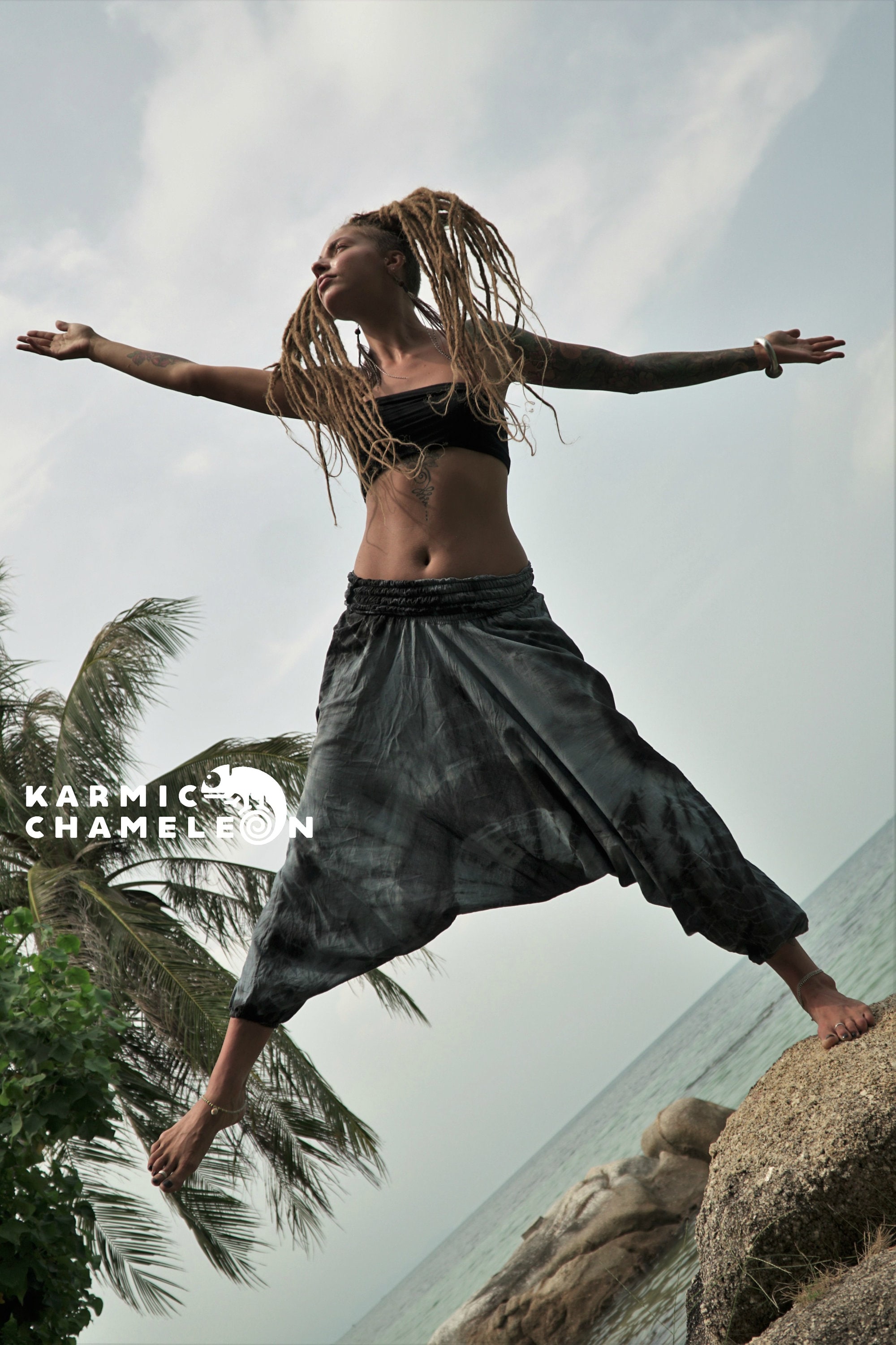 Image of Harem Pants Women Tie Dye Hippie Hippy Light Yoga Aladdin Festival Cotton Grey