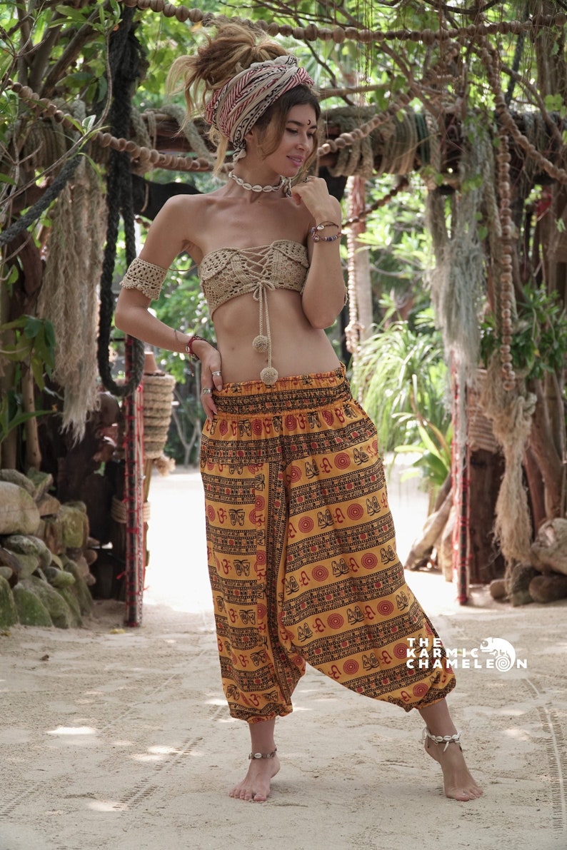Harem Hippie Pants Purple Yoga Festival Om Ohm Loose Boho Festival Gypsy Aladdin