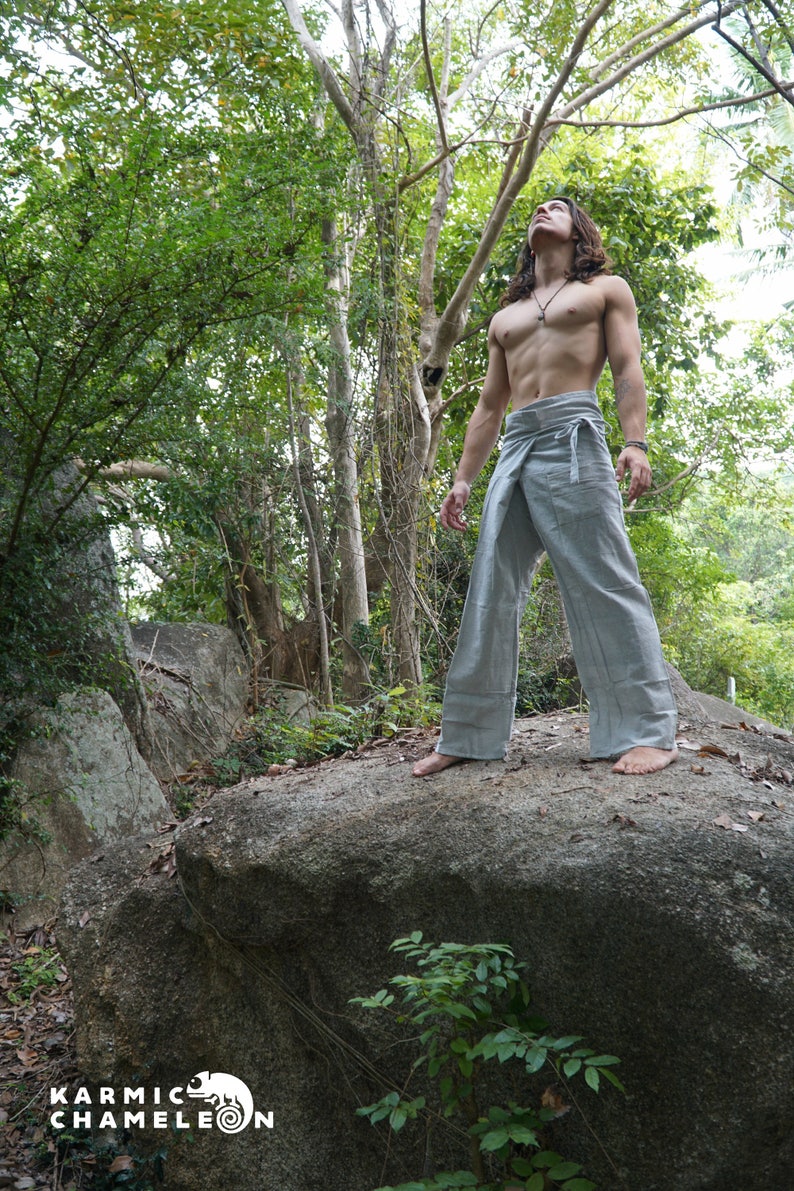 Hemp Thai Fishermans Pants Grey Mens Hippie Clothing Plain Etsy
