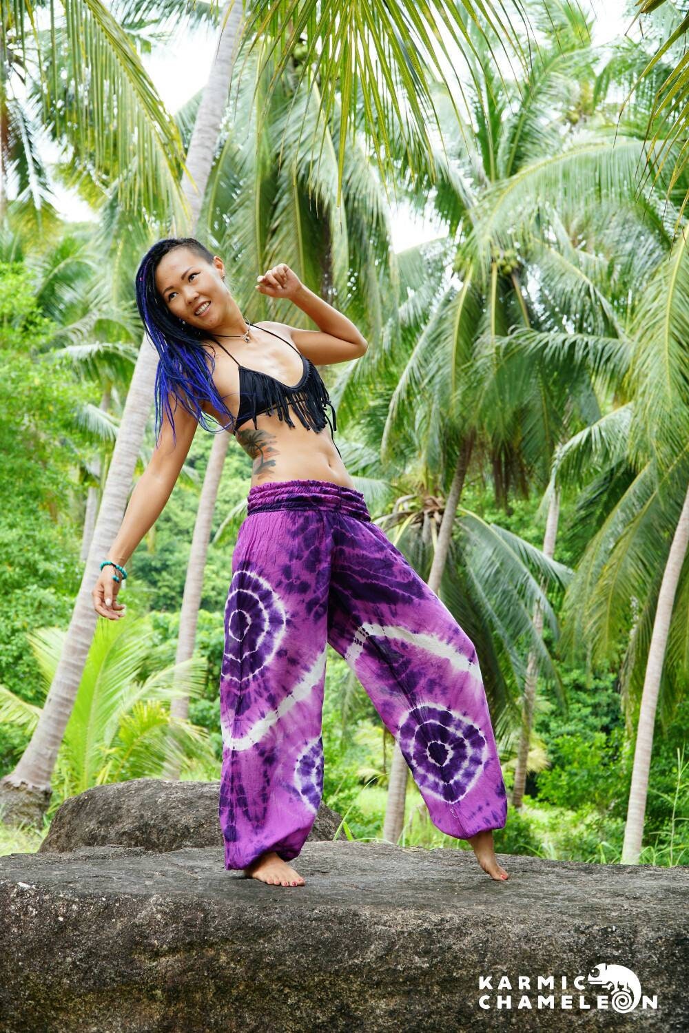 Harem Pants Hippie Yoga Trousers Women Pink Purple Tie Dye Comfy Loun…