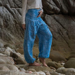 Blue Warm Harem Pants: Boho Festival Trousers, Sizes 8-18