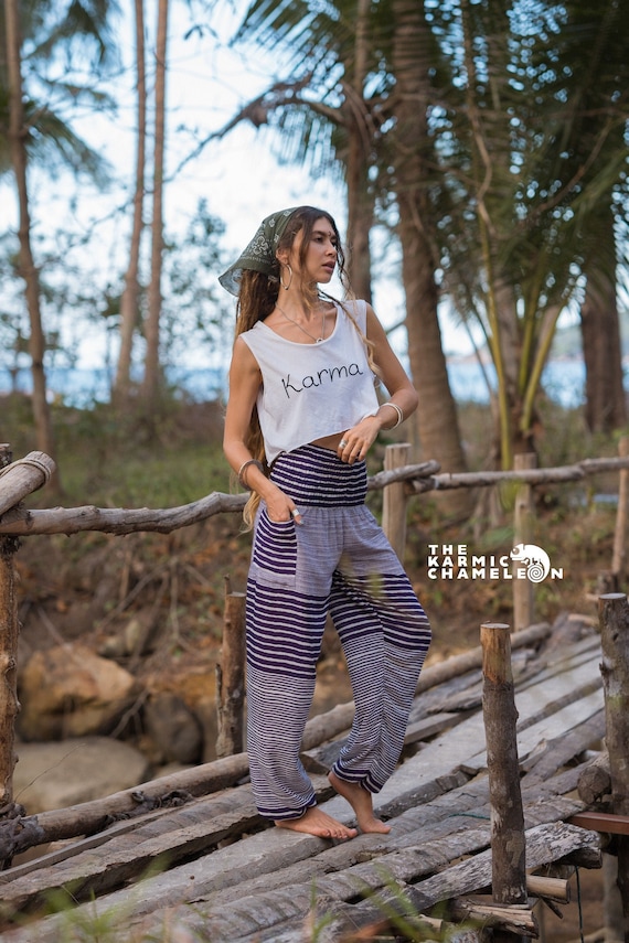 Pantalones Harem a rayas blancas y moradas, pantalones Hippie de  entrepierna alta para mujer, ropa cómoda para estar en casa, pantalones de  Yoga, Festival de verano, playa Bohemia -  México