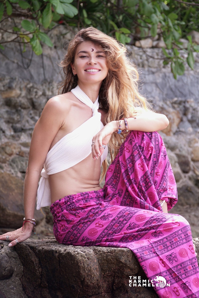 Pink Harem Pants Ohm Print Hippie Pants Loose Yoga Pants Boho Pants Gypsy Pants