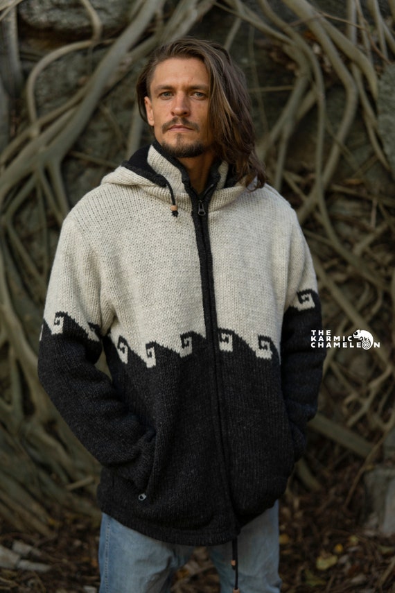 Warm Winter Wool Jacket Thick Cream Grey Fleece Lined Hoodie With