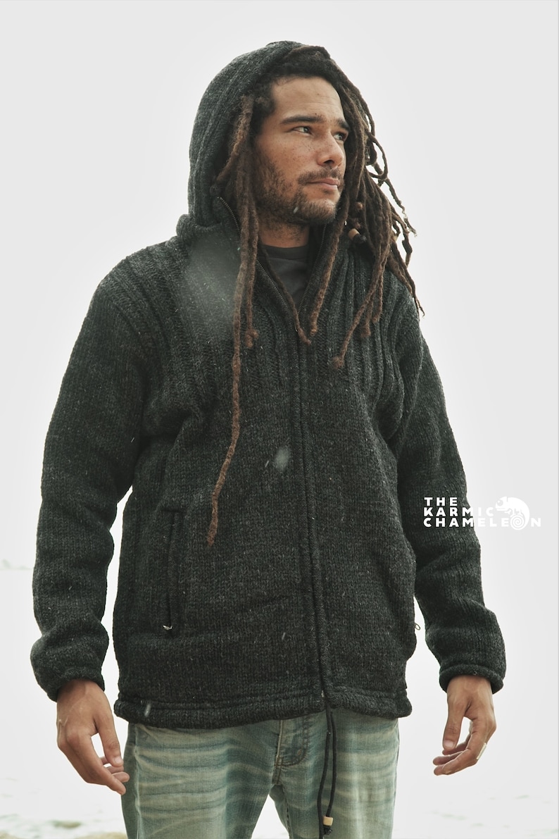 Warm Hippie Winter Jacket Double Knitted Thick Wool Fleece Etsy UK