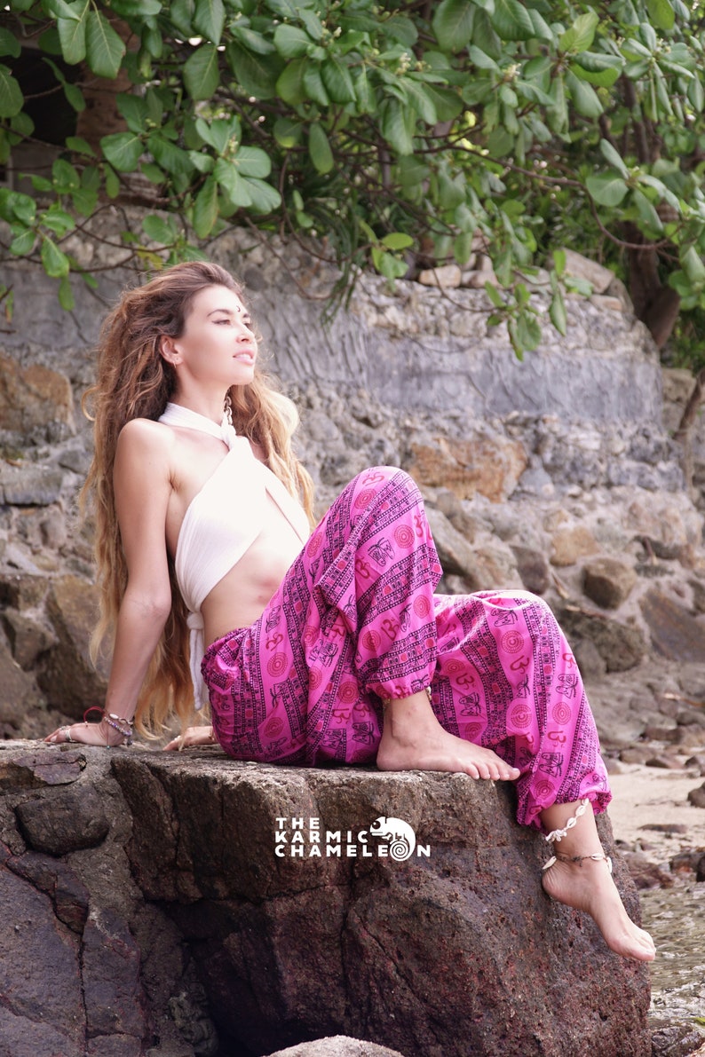 Pink Harem Pants Ohm Print Hippie Pants Loose Yoga Pants Boho Pants Gypsy Pants