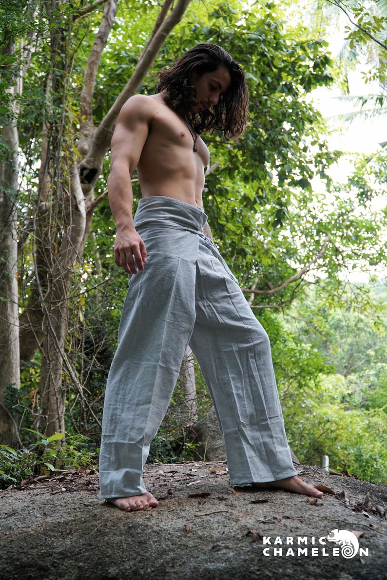 Hemp Thai Fishermans Pants Grey Mens Hippie Clothing Plain Etsy
