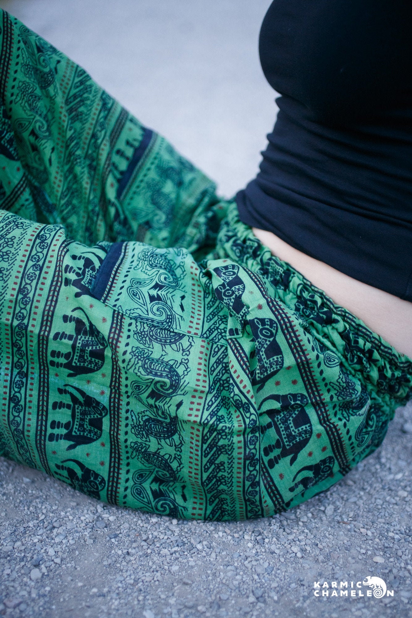Image of Green Elephant Harem Pants Cotton Yoga Trousers Loose Hippie Comfy Loungewear Festival Summer