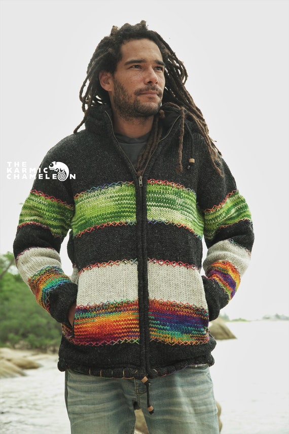 Warm Hippie Jacket Double Knitted Thick Wool Fleece Lined - Etsy