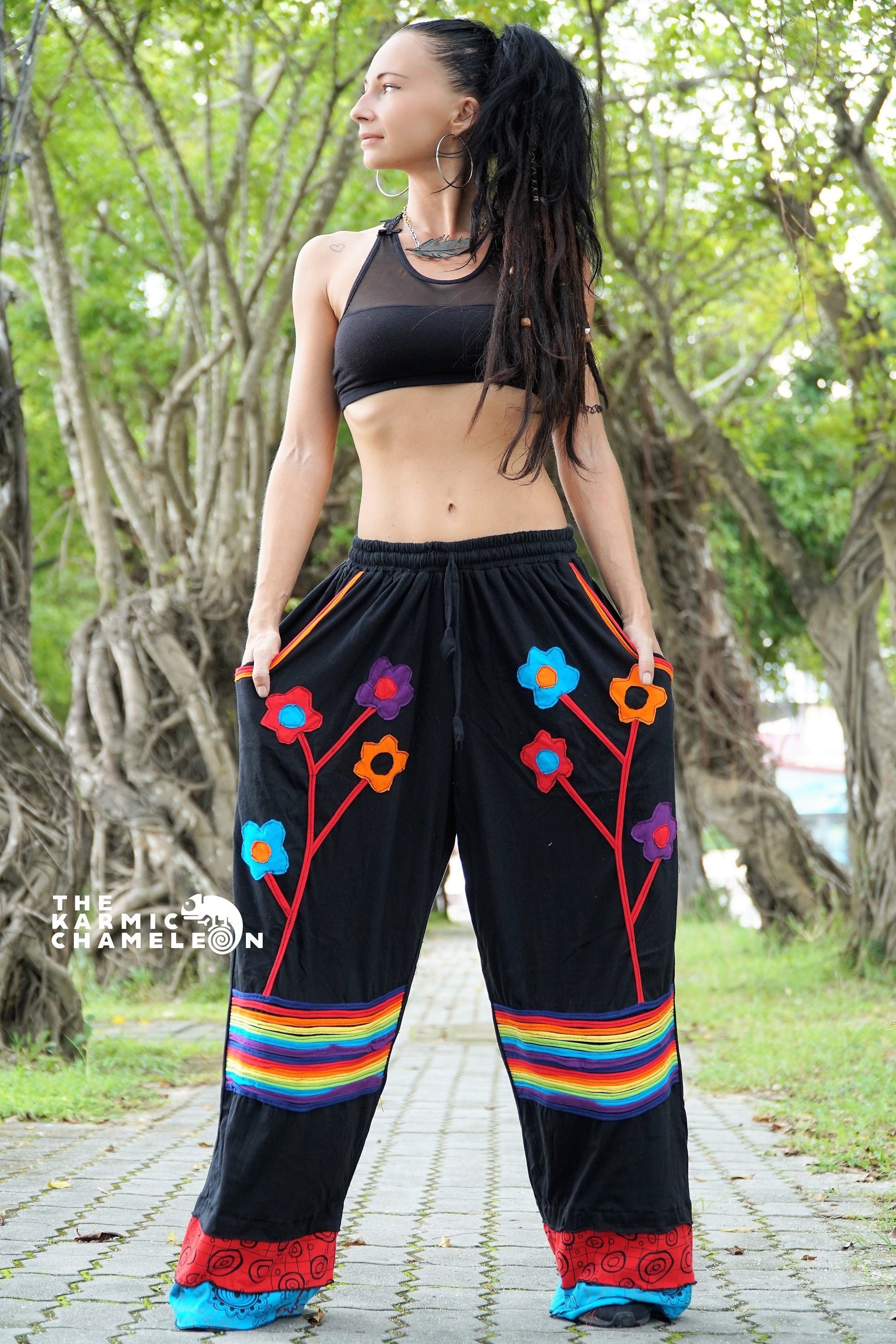 Rainbow hippie deals pants