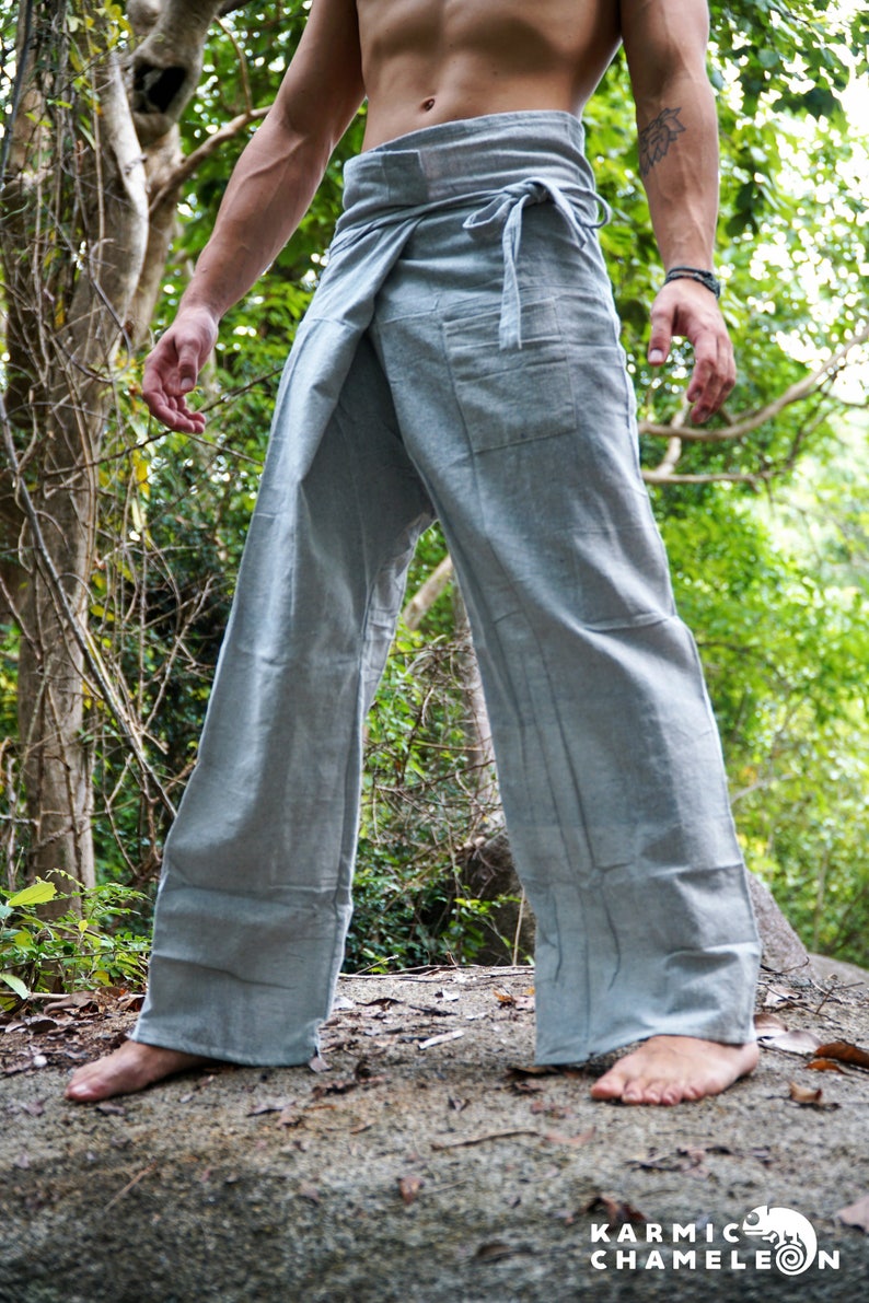Hemp Thai Fishermans Pants Grey Mens Hippie Clothing Plain Etsy