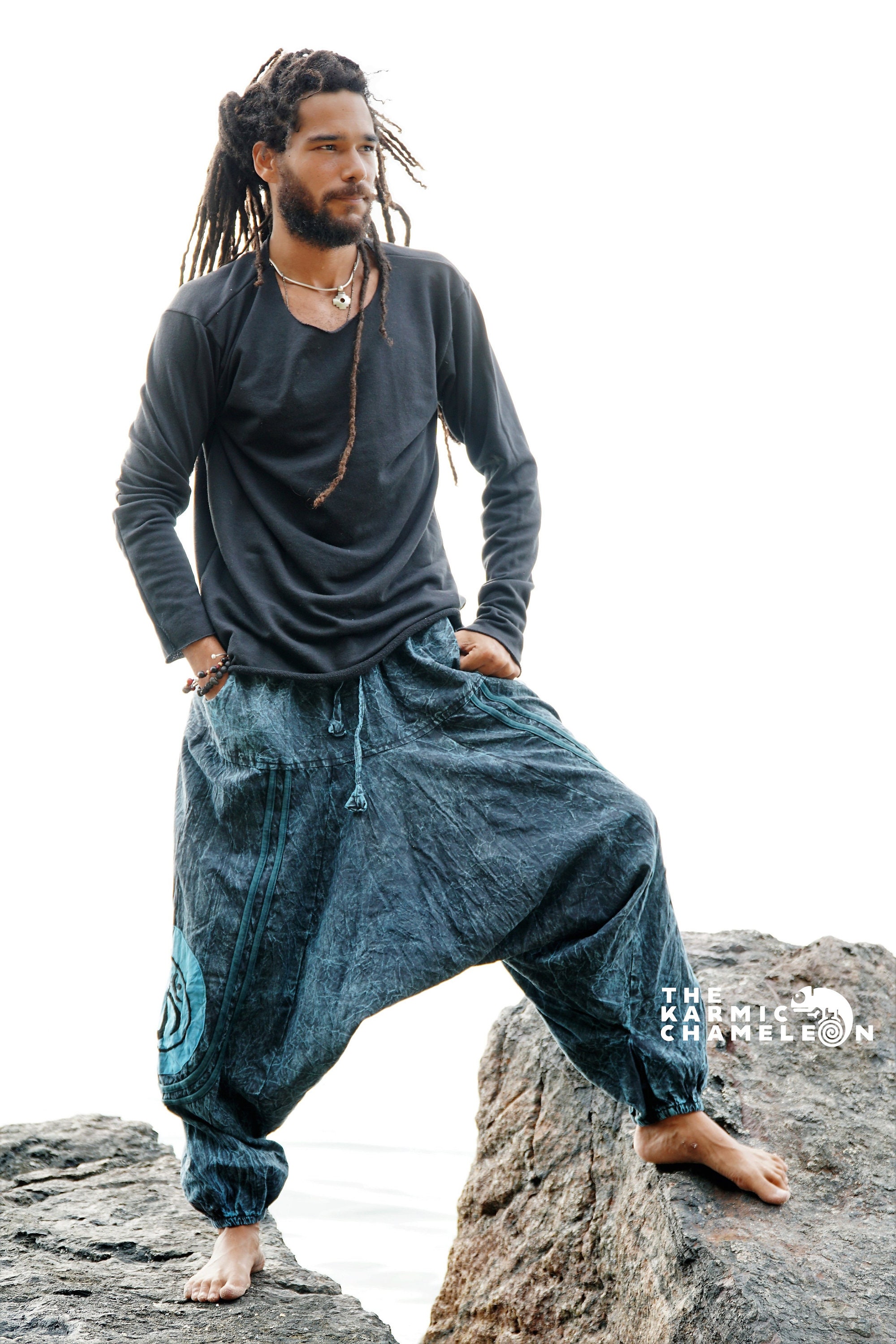 Stonewashed Harem Pants Hippie Hippy Pants Mens Blue Om Ohm Etsy UK